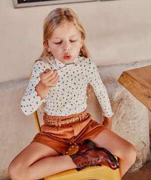 Tee-shirt fille en maille côtelée à motifs fleuris vue1 - GEMO C4G FILLE - GEMO