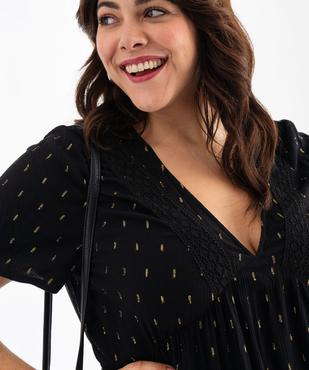 Robe midi en viscose froissée à col V et manches courtes femme grande taille vue2 - GEMO (G TAILLE) - GEMO