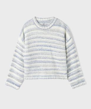 Pull court et large en maille fantaisie à rayures colorées fille vue1 - GEMO (JUNIOR) - GEMO