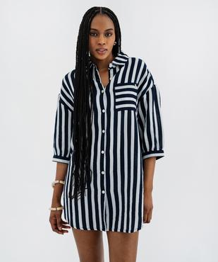 Chemise de plage en gaze de coton rayée femme - LuluCastagnette vue1 - LULU CASTAGNETTE G4G D - GEMO
