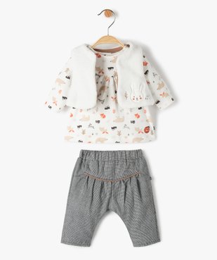 Ensemble bébé fille 3 pièces : tee-shirt + gilet + pantalon - Sucre d'Orge vue1 - SUCRE D'ORGE - GEMO
