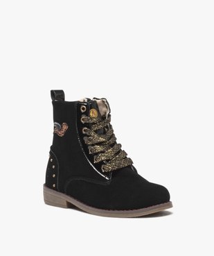 Boots fille unies en cuir suédé à lacets et à zip - Alma Planète vue2 - ALMA - GEMO