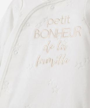 Pyjama en velours ouverture devant avec message  bébé vue2 - GEMO 4G BEBE - GEMO