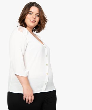 Blouse femme avec boutons sur l'avant et épaules en dentelle vue1 - GEMO (G TAILLE) - GEMO