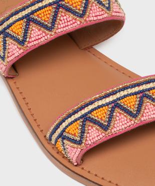 Sandales plates en cuir avec brides décorées de perles femme vue7 - FOLLOW ME - GEMO