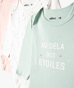 Bodies bébé à manches longues et col américain thème étoiles (lot de 3) vue2 - GEMO 4G BEBE - GEMO