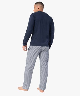 Pyjama homme avec haut uni et pantalon rayé vue3 - GEMO(HOMWR HOM) - GEMO