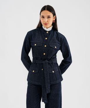 Veste longue en toile denim avec ceinture femme vue2 - GEMO 4G FEMME - GEMO