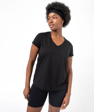Tee-shirt femme à manches courtes avec col V roulotté vue6 - GEMO(FEMME PAP) - GEMO