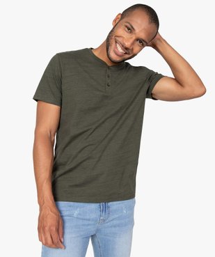 Tee-shirt homme chiné à manches courtes et col tunisien vue1 - GEMO 4G HOMME - GEMO