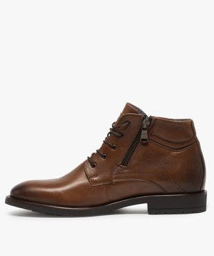 Boots homme en cuir uni fermeture lacets et zip - Tanéo vue3 - TANEO - GEMO