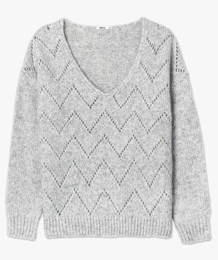 Pull femme en maille fantaisie avec grand col V vue4 - GEMO C4G FEMME - GEMO
