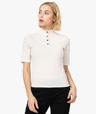 Tee-shirt femme en maille côtelée à manches courte vue1 - FOLLOW ME - GEMO