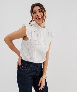 Blouse en coton ajourée avec fronces et volants femme vue1 - GEMO(FEMME PAP) - GEMO
