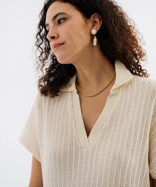 Robe longue col polo en maille fantaisie ajourée femme - LuluCastagnette vue2 - LULUCASTAGNETTE - GEMO