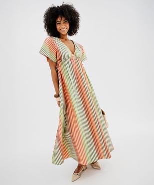 Robe longue et ample à manches courtes en popeline de coton rayée femme vue2 - GEMO(FEMME PAP) - GEMO