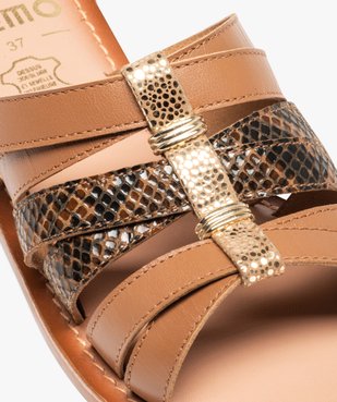 Sandales femme mules plates dessus cuir détails métal vue6 - GEMO (CASUAL) - GEMO