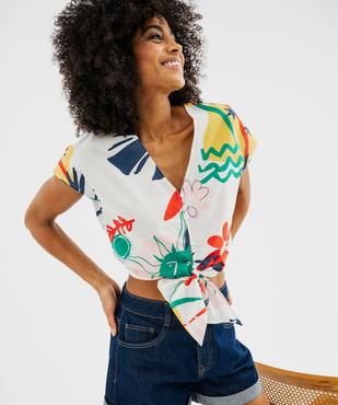Blouse sans manches loose imprimée à nouer femme vue2 - GEMO(FEMME PAP) - GEMO
