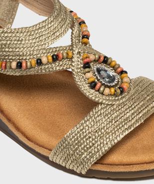 Sandales à talon compensé à brides tressées et perlées femme vue6 - EMILIA ROSA - GEMO