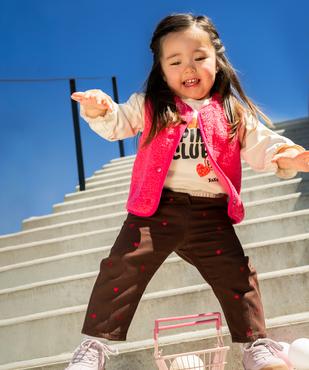 Pantalon en coton avec coeurs brodés et taille ajustable bébé fille vue2 - GEMO(BEBE DEBT) - GEMO