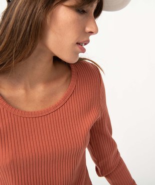 Tee-shirt femme à manches longues en maille côtelée vue5 - GEMO(FEMME PAP) - GEMO