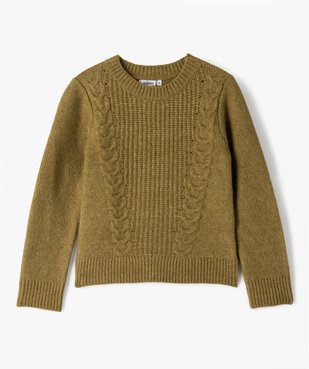 Pull en maille avec torsades sur l’avant fille vue1 - GEMO (ENFANT) - GEMO