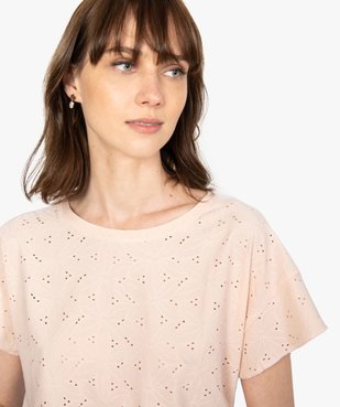 Tee-shirt femme à manches courtes façon dentelle anglaise vue2 - GEMO(FEMME PAP) - GEMO