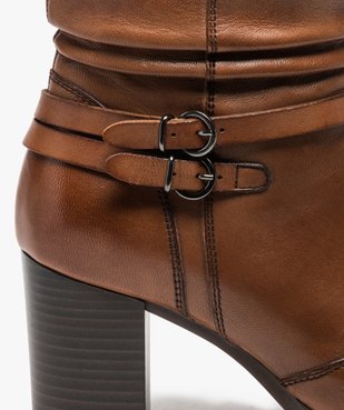 Boots femme à talon dessus cuir uni et brides décoratives vue6 - GEMO(URBAIN) - GEMO