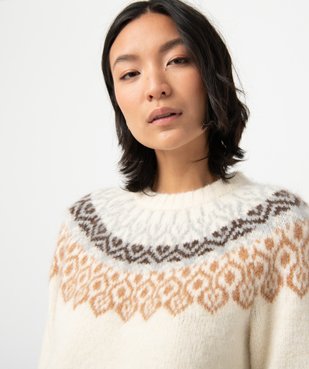 Pull femme jacquard avec col rond vue2 - GEMO(FEMME PAP) - GEMO