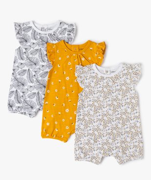Combishort bébé fille à manches volantées en jersey de coton (lot de 3) vue1 - GEMO(BB COUCHE) - GEMO