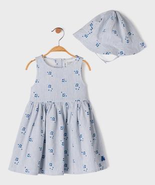 Robe à rayures et motifs fleuris avec chapeau assorti bébé fille - LuluCastagnette vue1 - LULUCASTAGNETTE - GEMO