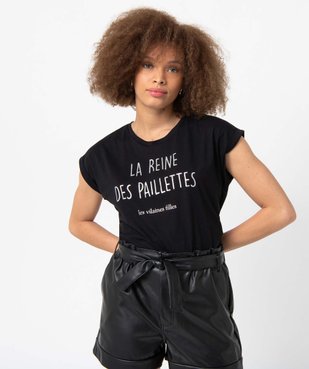 Tee-shirt femme à manches courtes avec message pailleté vue1 - GEMO(FEMME PAP) - GEMO