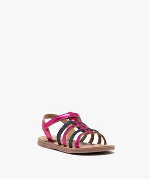 Sandales fille en cuir métallisé et à paillettes avec bride scratch vue2 - GEMO (ENFANT) - GEMO