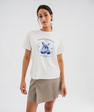 Tee-shirt manches courtes en jersey de coton épais brodé femme - LuluCastagnette vue4 - LULU CASTAGNETTE G4G D - GEMO