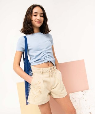 Tee-shirt fille en maille côtelée avec cordons coulissant sur l’avant vue5 - GEMO (JUNIOR) - GEMO