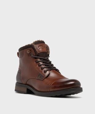Boots en cuir fourrées à lacets et zip homme - Tanéo vue2 - TANEO - GEMO