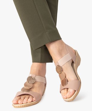 Sandales confort femme métallisées à talon compensé vue1 - GEMO (CONFORT) - GEMO