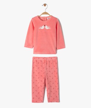 Pyjama bébé fille en velours 2 pièces avec motif oiseaux vue1 - GEMO(BB COUCHE) - GEMO