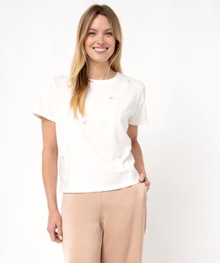 Tee-shirt oversize avec perles brodées femme vue3 - GEMO(FEMME PAP) - GEMO