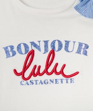 Tee-shirt manches courtes avec inscriptions bet noeud fille - LuluCastagnette vue3 - LULU CASTAGNETTE GEMO FOR GOOD - GEMO