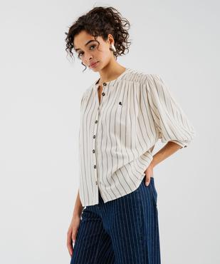 Blouse manches courtes ample en viscose et lin femme - LuluCastagnette vue1 - LULUCASTAGNETTE - GEMO