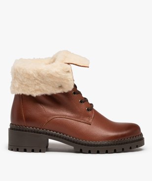 Boots fourrées femme dessus cuir uni à lacets - Tanéo vue2 - TANEO - GEMO