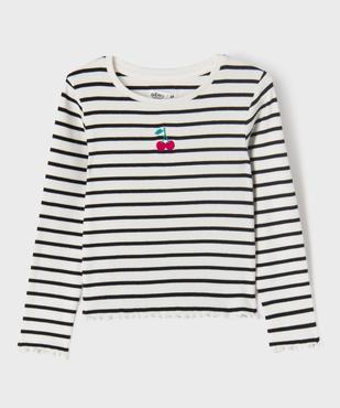 Tee-shirt manches longues à rayures et finition roulottée fille vue1 - GEMO 4G FILLE - GEMO