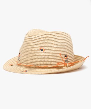 Chapeau fille en paille avec broderies fleuries vue1 - GEMO (ENFANT) - GEMO