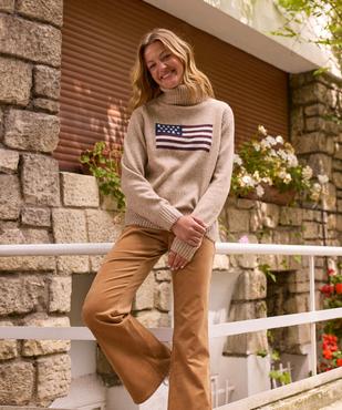 Pull à col roulé et motif drapeau US avec de la laine femme - LuluCastagnette vue1 - LULUCASTAGNETTE - GEMO