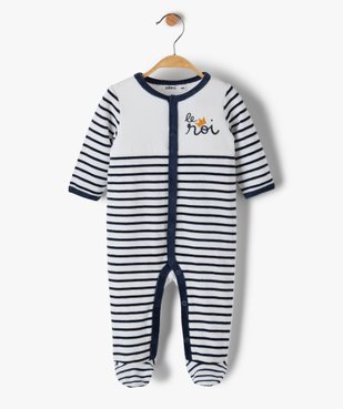 Pyjama bébé garçon en velours à rayures sur l’avant vue1 - GEMO(BB COUCHE) - GEMO