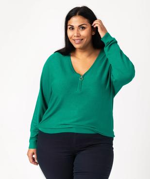 Pull col V zippé avec manches chauve-souris femme grande taille vue1 - GEMO 4G GT - GEMO