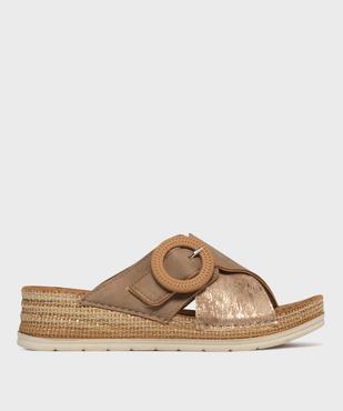 Mules à talon compensé et larges brides fantaisie femme vue1 - EMILIA ROSA - GEMO