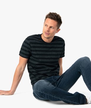 Tee-shirt homme à manches courtes et rayures chinées vue1 - GEMO (HOMME) - GEMO