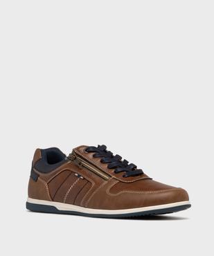 Baskets basses surpiquées à lacets, zip et fine semelle homme - Urban Steps vue3 - URBAN STEPS - GEMO